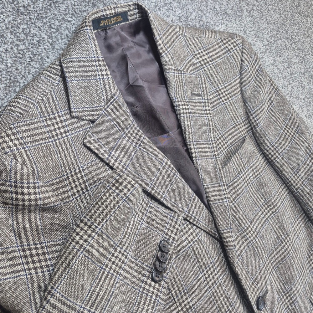 Jos A Bank Reserve EThomas Blazer Mens 38S Tailored Wool Silk Linen Glen Plaid
